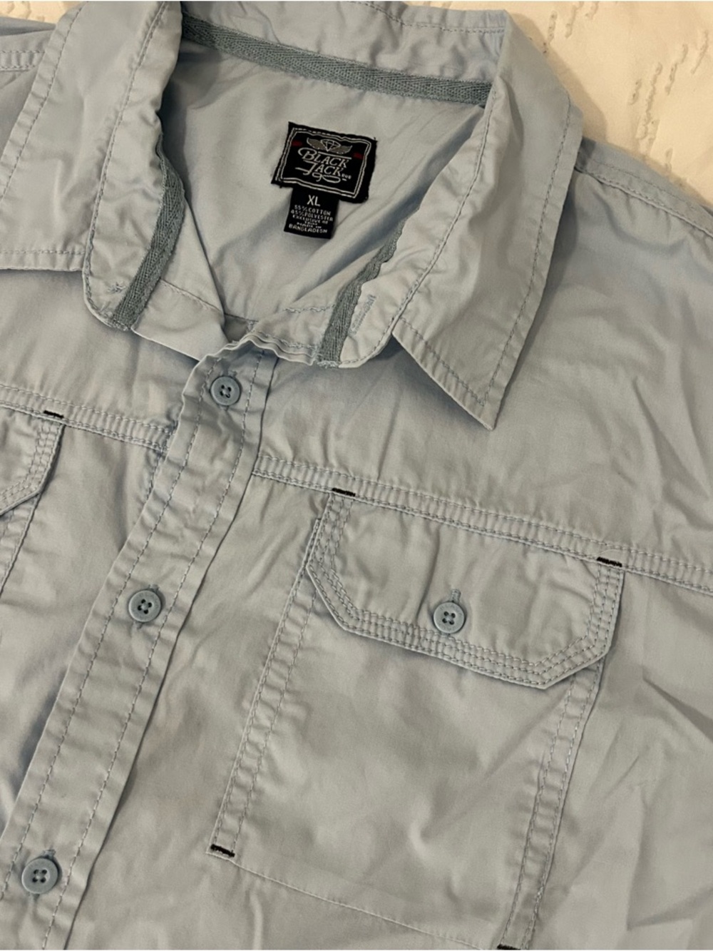 Black Jack Duo Men’s Short Sleeve Button Shirt Light Blue XL Pockets Western
